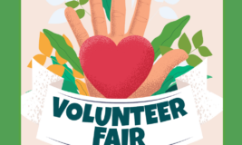 Volunteer Fair. Hand with heart in the middle.