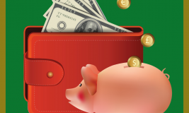 Wallet, piggy bank, and money