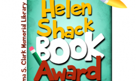 Logo that says Emma S. Clark Memorial Library Helen Stein Shack Picture Book Contest with book and paint brush