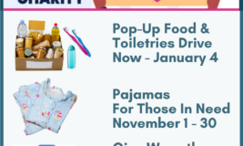 Drives for Charity. Photo of food, toiletries, pajamas and gloves