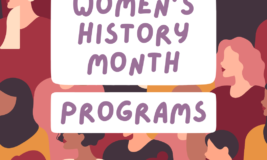 Women's History Month Programs with cartoon images of all different women in background