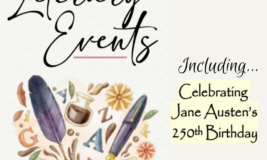 Text says "Literary Events including... celebrating Jane Austen's 250th Birthday"