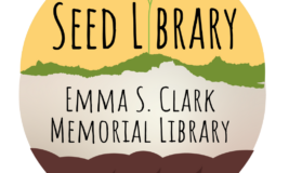 Logo for Emma Clark's seed library with image of seedling and dirt