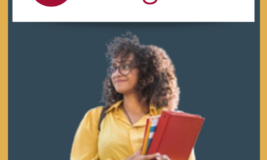 Teen holding folder and Brainfuse CollegeNow logo at top