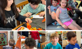 Photos of kids doing crafts, on a fire truck, and one boy throwing a football into a carnival game.