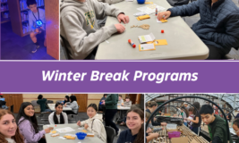 Collage of 4 photos with teens & tweens doing various activities. Text says "Winter Break Programs"