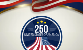 250 United States of America round logo with American flag