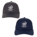 2 caps, one grey and one blue, with embroidered Emma Clark logo