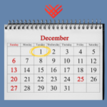 December calendar with December 1st circled in yellow. GivingTuesday heart at the top.